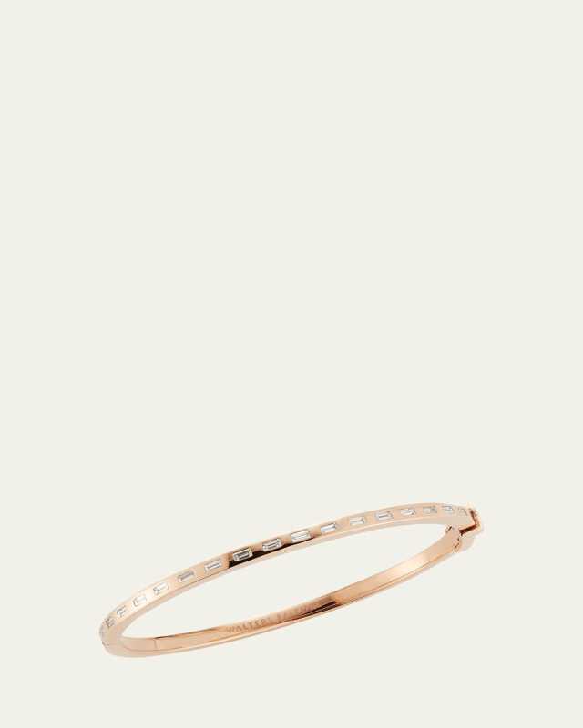 Ottoline 18K Rose Gold Diamond Baguette Hinged Bangle, Size 6.5